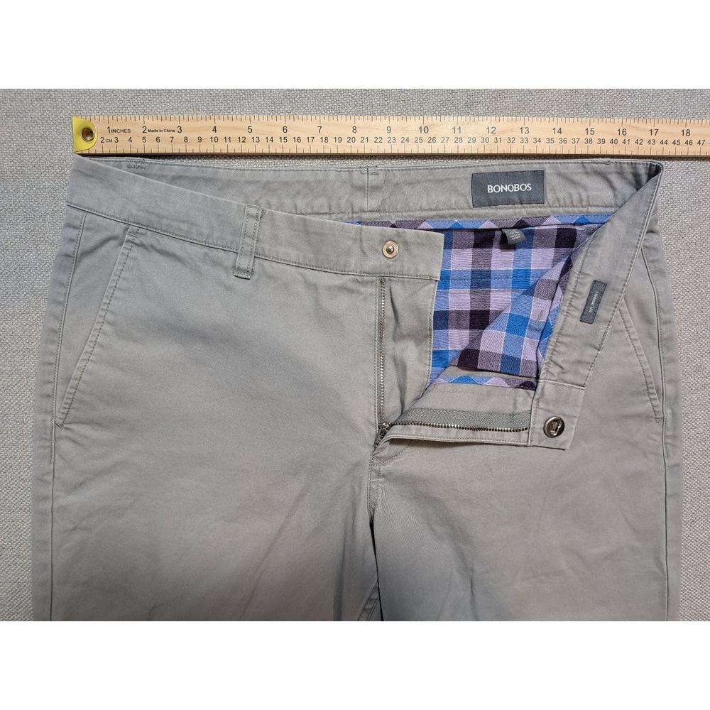 BONOBOS Mens Pants Gray / Tan 33x30 Straight Leg Chino Breathable Pockets 100% - Picture 7 of 8